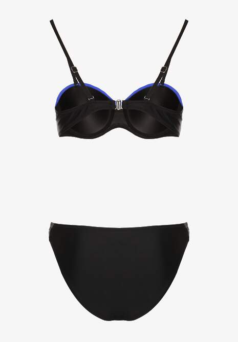 Niebiesko-Czarne Bikini z Metaliczną Nicią Usztywniany Biustonosz i Figi Mitelle