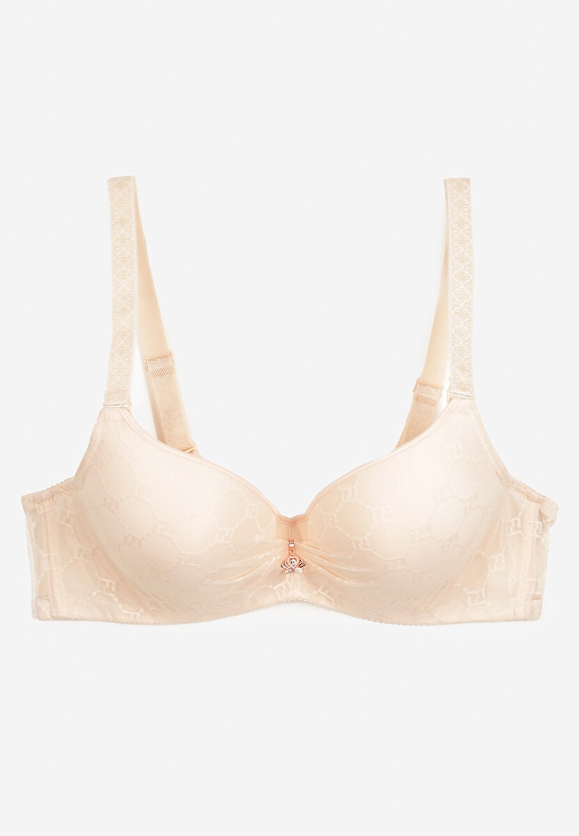 Beżowy Biustonosz Gładki z Usztywnieniem Henena