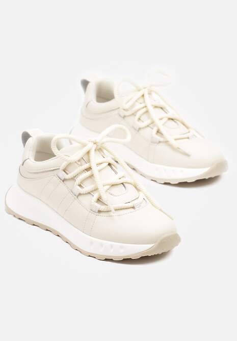 Beżowe Sneakersy ze Skóry Naturalnej z Grubymi Sznurówkami Daneliss