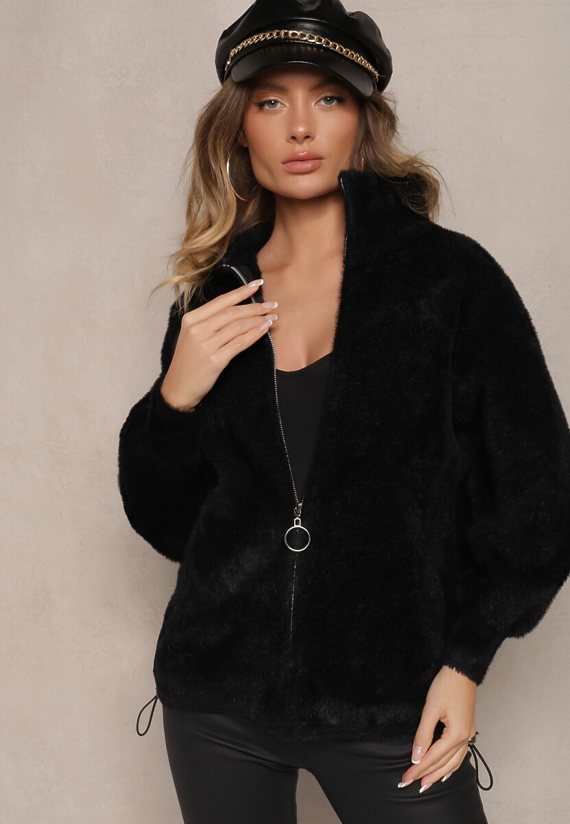 Czarna Bluza z Wełną ze Ściągaczami i Kołnierzykiem Enadelis