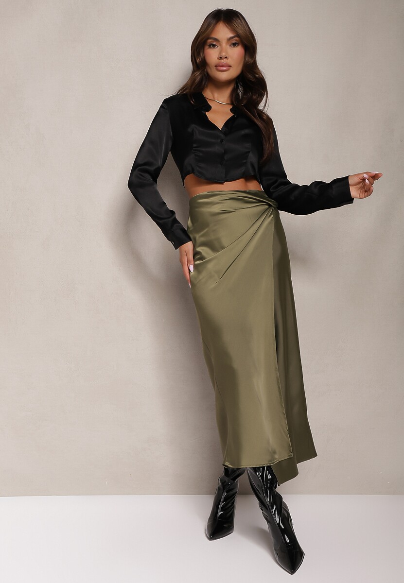 Zielona Spódnica o Kopertowym Kroju High Waist Onadea