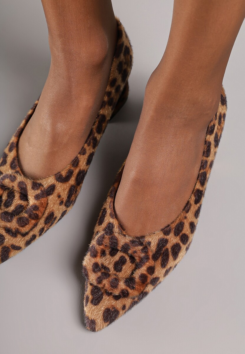 Panterkowe Czółenka Vices na Słupku z Wkładką ze Skóry Naturalnej i Klamrą Apanelle