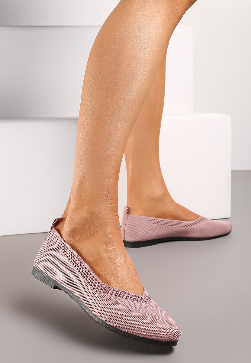 Różowe Płaskie Balerinki Plecione z Ozdobnymi Wycięciami Daniya