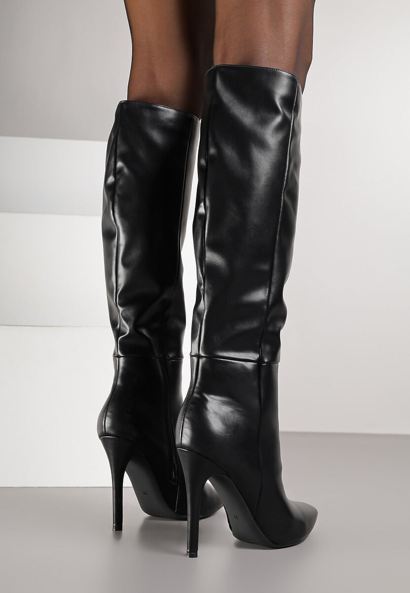 Czarne Kozaki na Szpilce z Dopasowaną Cholewką Alevire