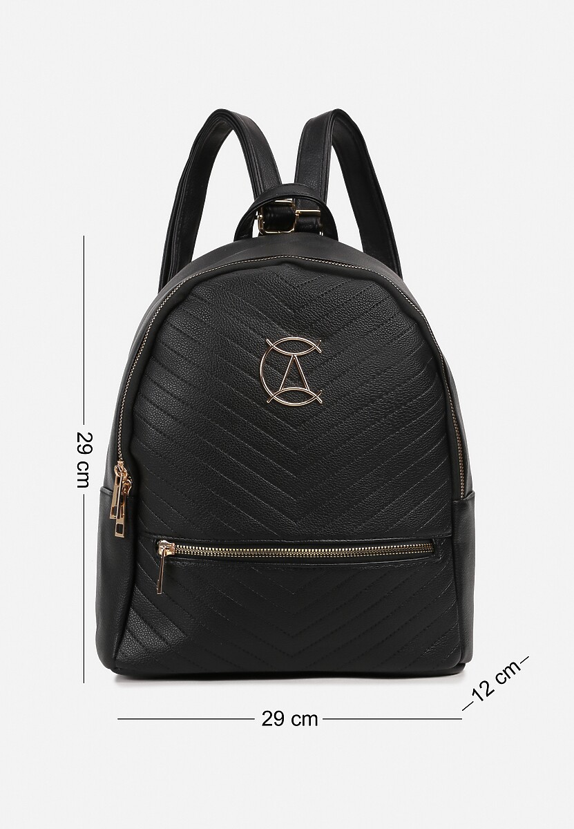 Czarny Casualowy Plecak Ozdobiony Metalicznym Logo i Pikowaniem Jaloedi