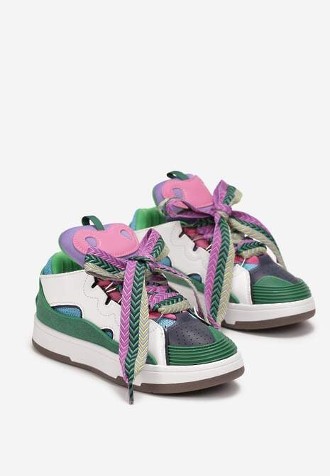 Zielone Sneakersy z Dekoracyjnym Sznurowaniem i Wstawką na Języku Cristen