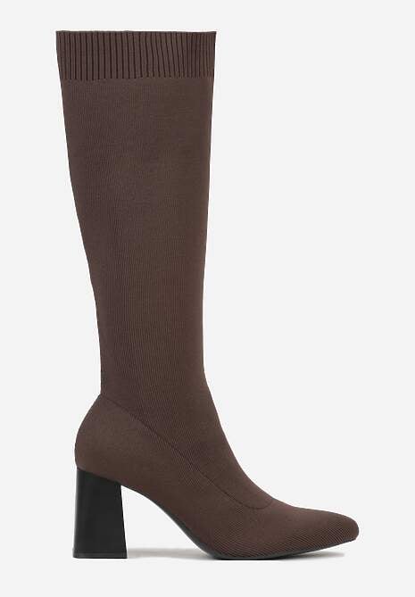 Brązowe Skarpetkowe Kozaki VICES na Słupkowym Obcasie Ralles