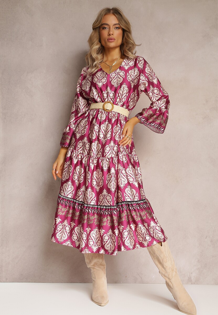 Fuksjowa Sukienka Rozkloszowana z Paskiem w Talii Zosho