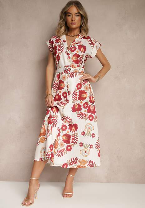 Bordowa Koszulowa Sukienka z Wiskozą z Dodatkowym Paskiem Nitapinia