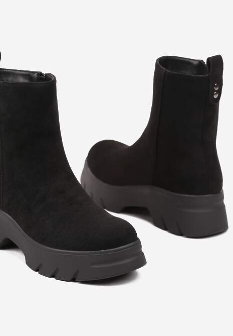 Czarne Casualowe Botki z Ekozamszu na Platformie Naolara