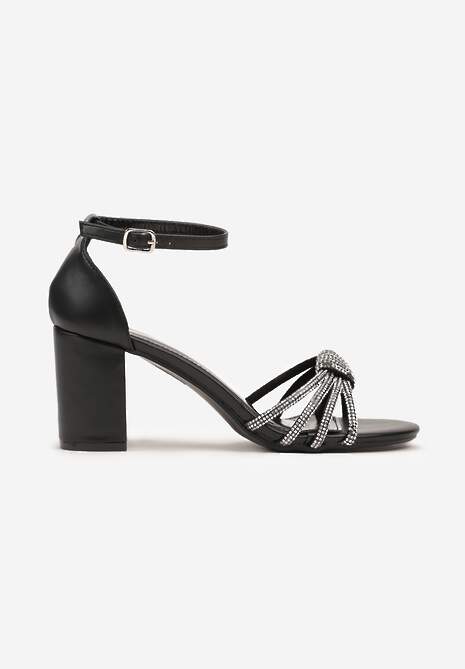 Czarne Eleganckie Sandały na Słupku z Cyrkoniowymi Paskami Merilinae