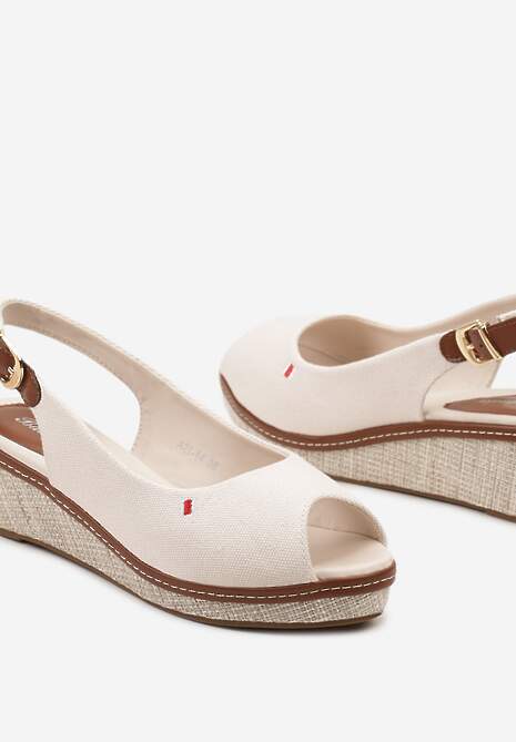 Beżowe Sandały na Plecionym Koturnie bez Pięty Danea