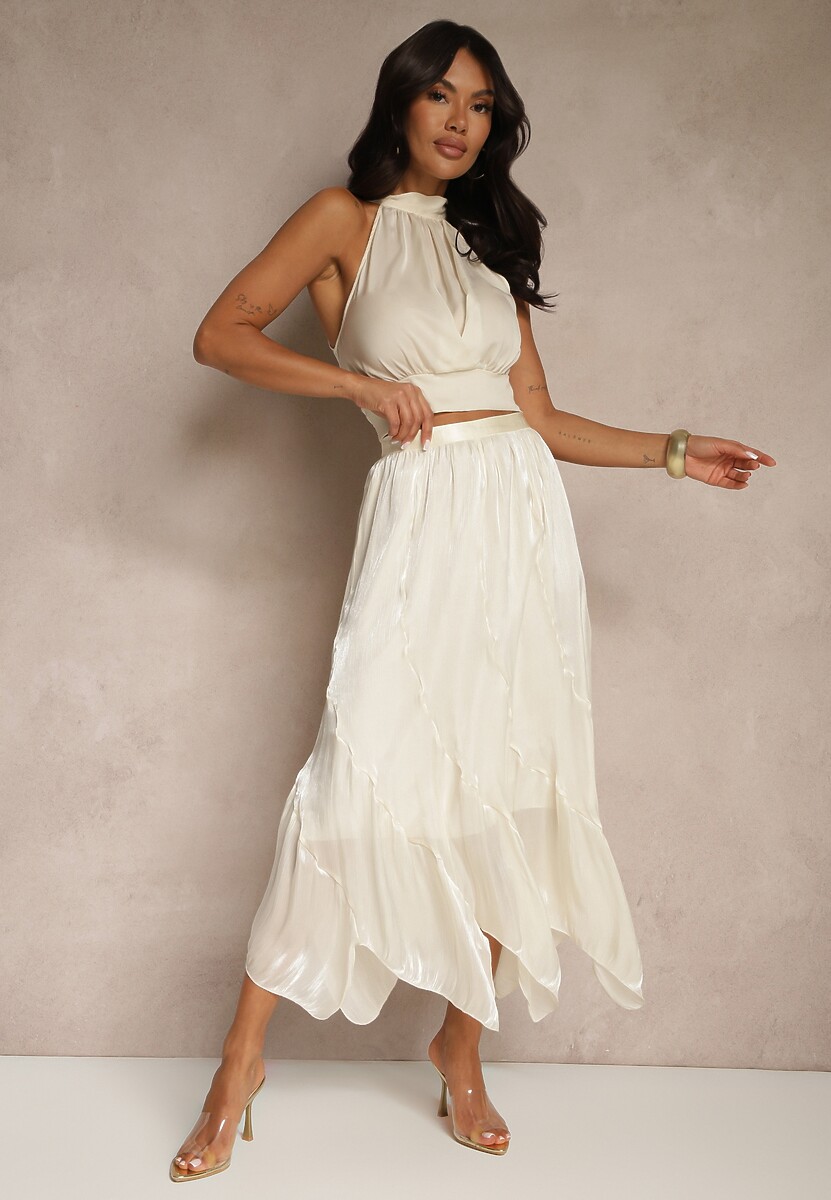 Jasnobeżowa Spódnica o Rozkloszowanym Kroju z Błyszczącą Nitką Lumorisse