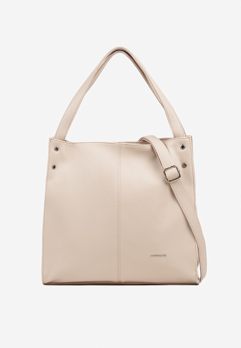 Beżowa Torebka w Typie Shopper z Paskiem i Rączką  Soreline