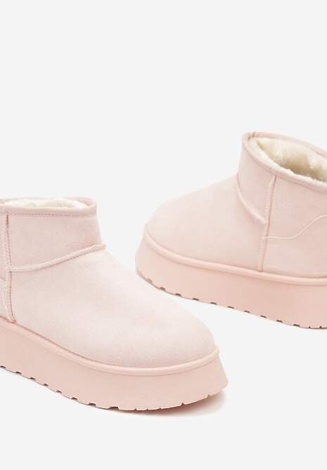 Różowe Casualowe Śniegowce na Grubej Podeszwie o Krótkim Fasonie Lobaria