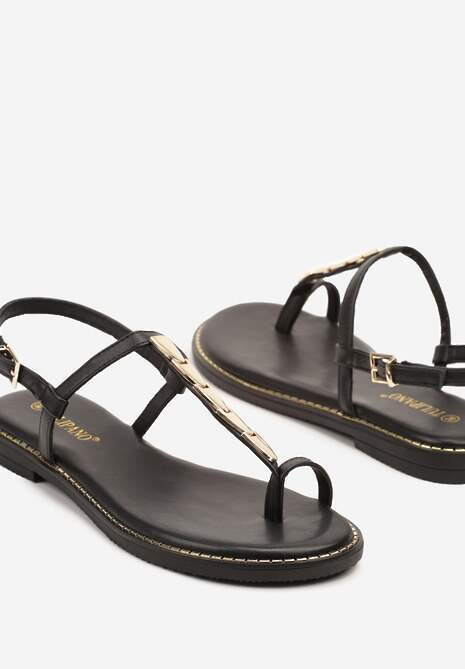 Czarne Sandały w Stylu Japonek z Metalicznymi Ozdobami Senllira