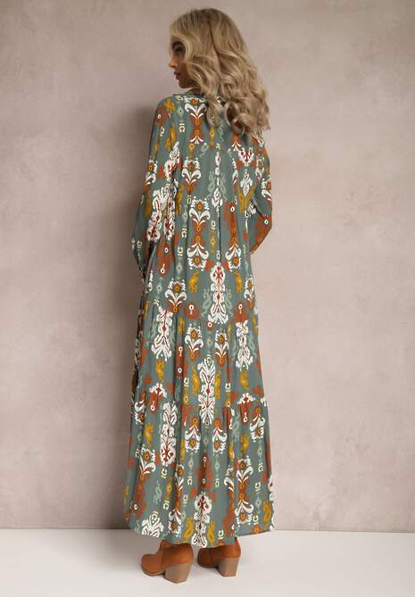 Ciemnozielona Sukienka Koszulowa Rozkloszowana Zjarrta