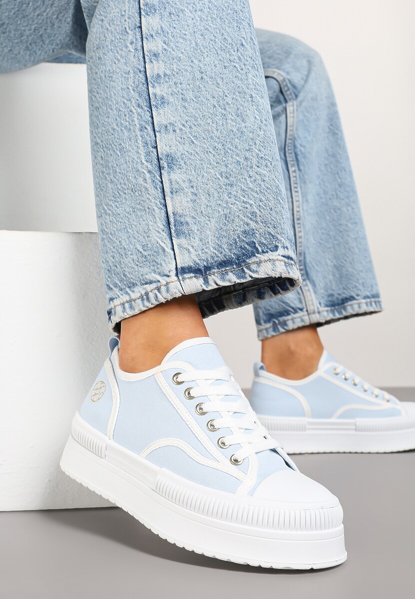 Niebieskie Trampki na Platformie z Metaliczną Ozdobą Afleeria