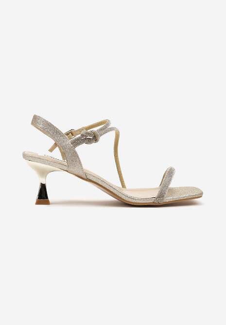 Złote Sandały na Ozdobnym Obcasie z Cyrkoniami na Paseczkach Emkio