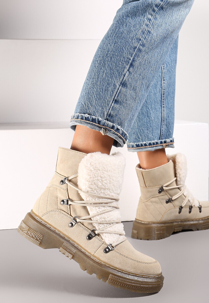 Jasnobeżowe Traperki z Futrzanym Językiem Florica