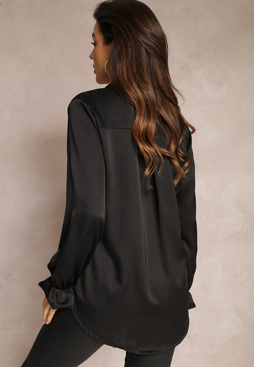 Czarna Bluzka Satynowa z Cyrkoniami Rapha