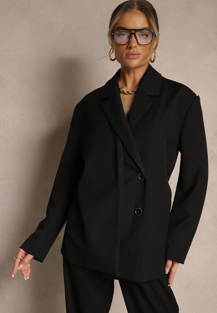 Beżowa Marynarka o Pudełkowym Kroju Usztywnionymi Ramionami Sonarieta