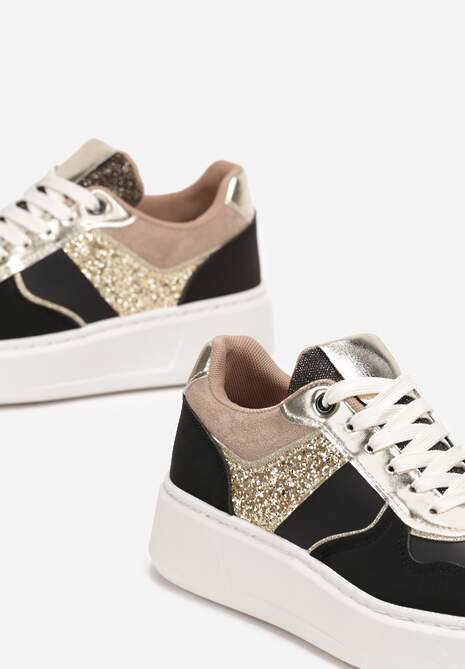 Czarne Sneakersy na Platformie Elasetta