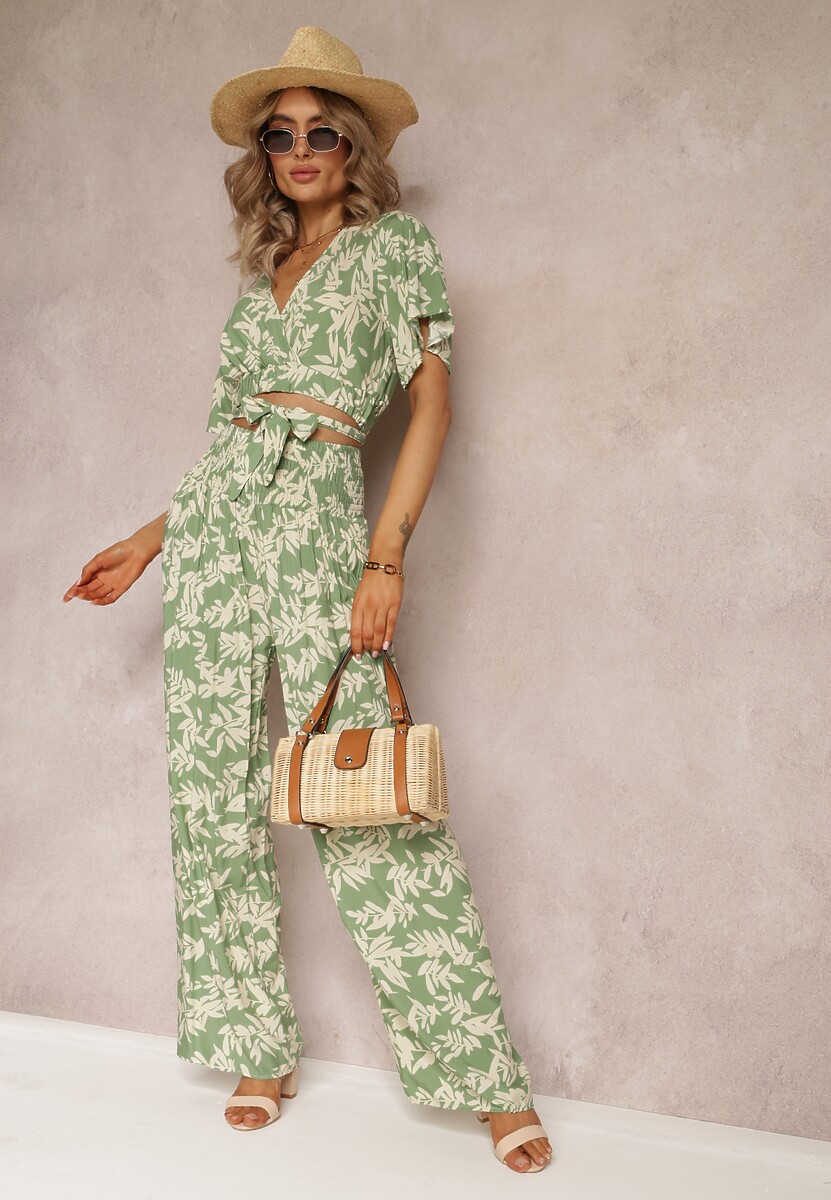 Zielony 2-częściowy Komplet z Topem i Spodniami Khelu