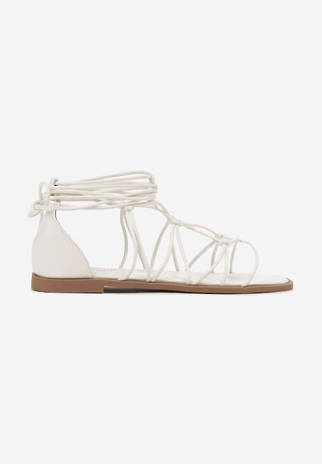 Białe Sandały Rzymianki Ozdobione Rzemykiem Nilumea
