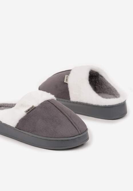 Szare Klasyczne Kapcie Vices z Ozdobnym Futrem Eleahilde