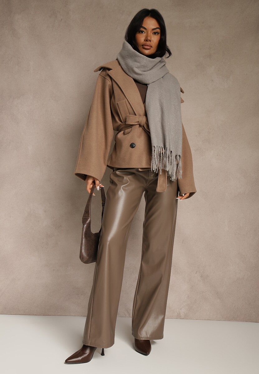 Szary Gładki Szalik z Frędzlami Vetimare