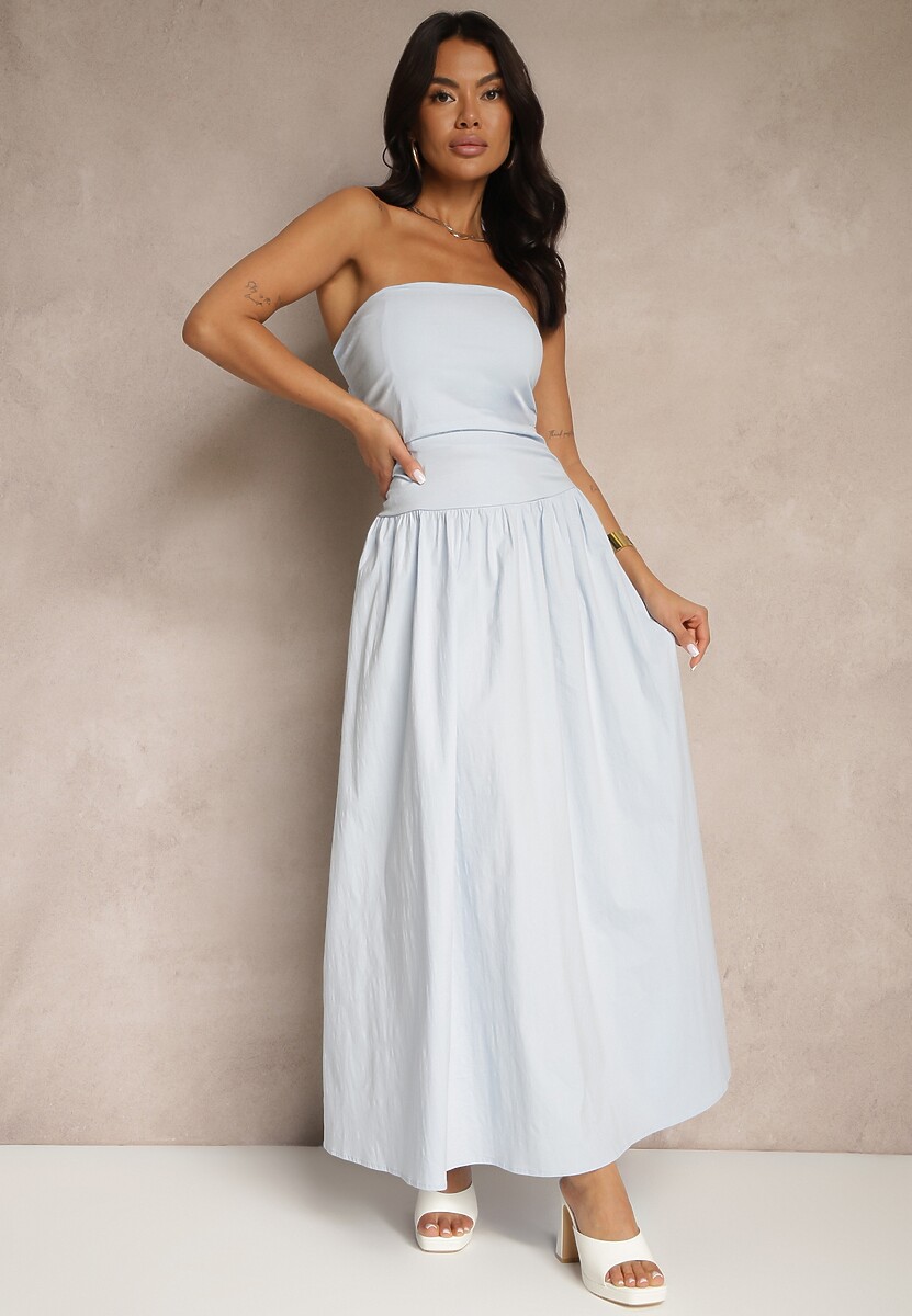 Niebieska Koktajlowa Bawełniana Sukienka Bodycon Filitera