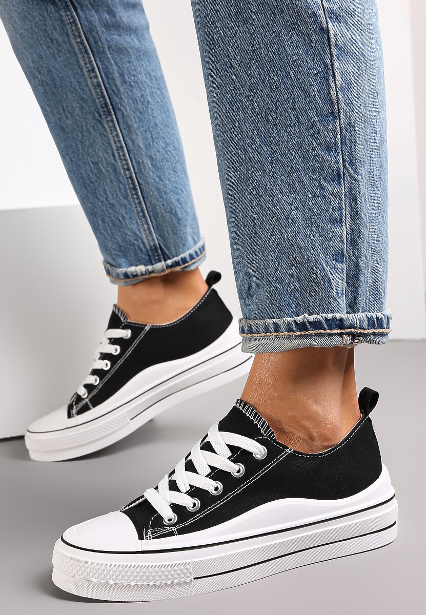 Czarne Sznurowane Trampki na Grubej Podeszwie Dayami