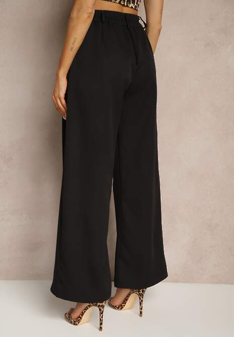 Czarne Szerokie Spodnie High Waist o Garniturowym Kroju z Zakładkami Uliadorea