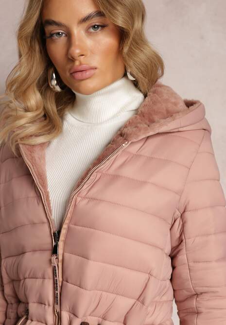 Różowa Dwustronna Kurtka z Pikowaniem i Futerkiem Annane