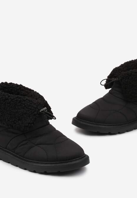 Czarne Śniegowce ze Ściągaczem i Ozdobnym Barankiem Tytusore