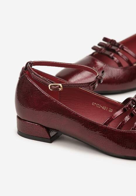 Bordowe Czółenka Lakierowane Vices Mary Jane z Wkładką ze Skóry Naturalnej Rilunea