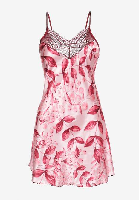 Bordowa Krótka Koszula Nocna z Koronką i Regulowanymi Ramiączkami Celestena