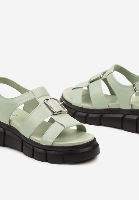 Zielone Sandały Typu Rzymianki Chunky z Szeroką Klamrą Taloelia