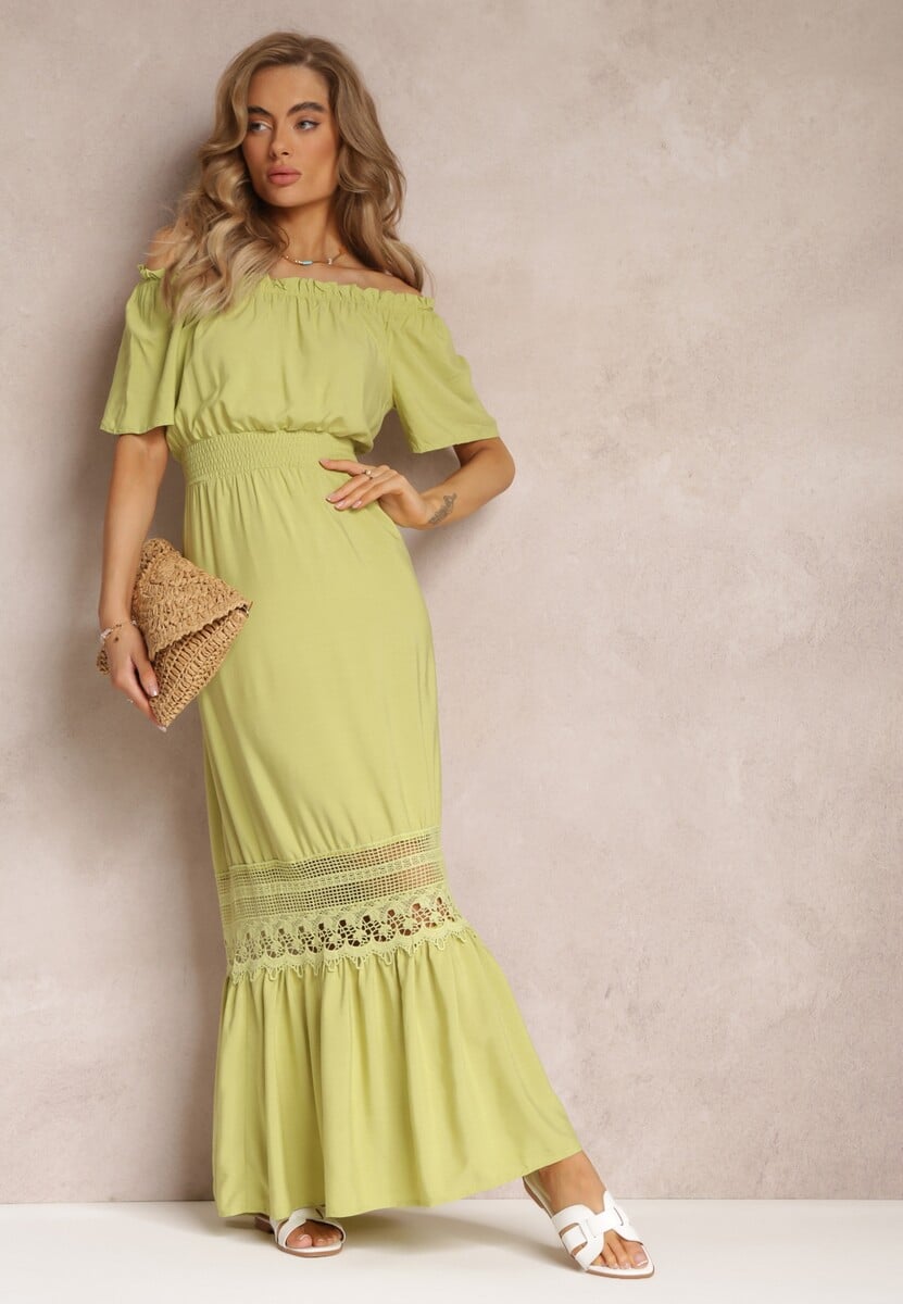 Różowa Sukienka Maxi Hiszpanka z Wiskozy Millore