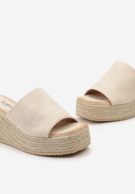 Beżowe Klapki z Szerokim Paskiem i Koturnie z Jutową Plecionką Imacca
