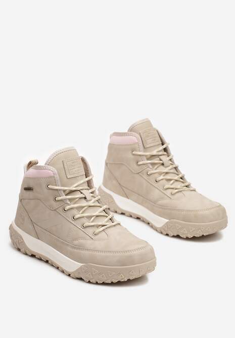 Beżowe Traperki ze Sznurowaniem i Grubą Podeszwą Ellithrina