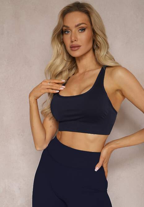 Granatowy Sportowy Biustonosz z Usztywnieniem i Podwójnymi Ramiączkami Ehuntia