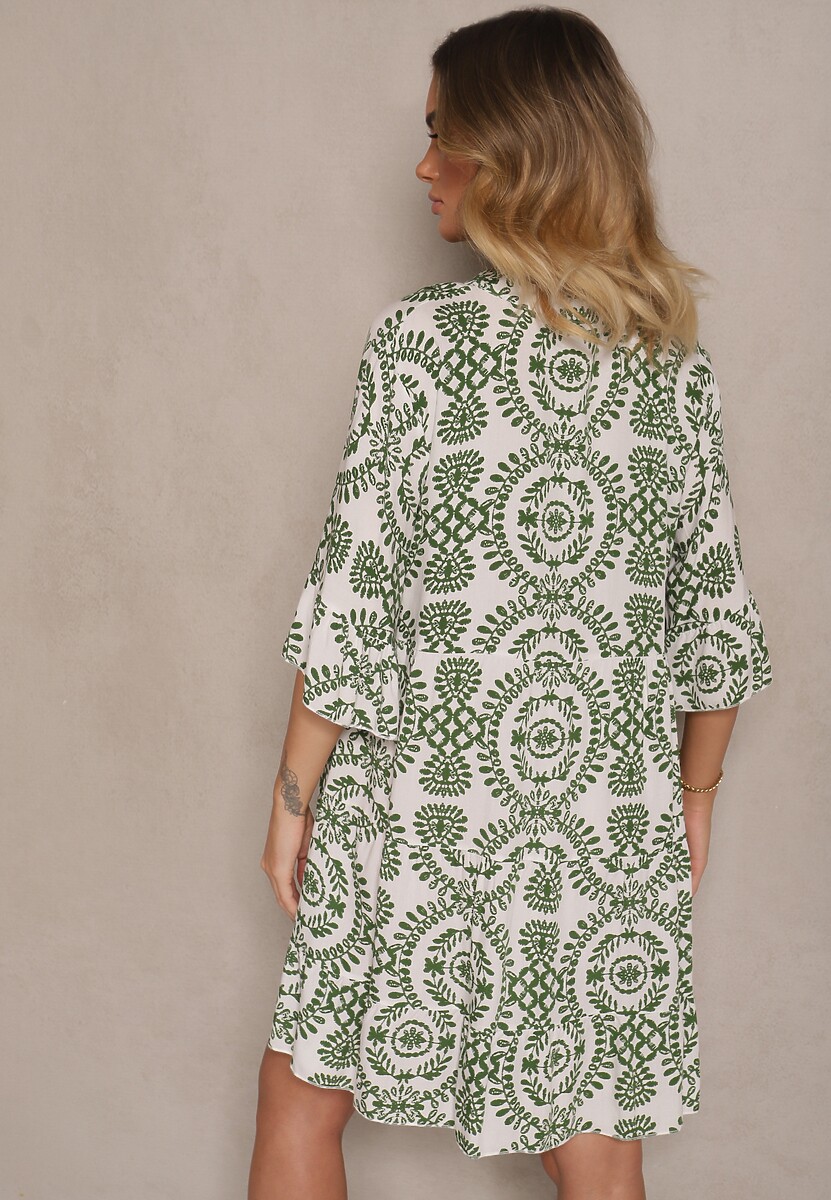 Zielona Sukienka z Bawełny o Rozkloszowanym Kroju Ozdobiona Guzikami Janivra