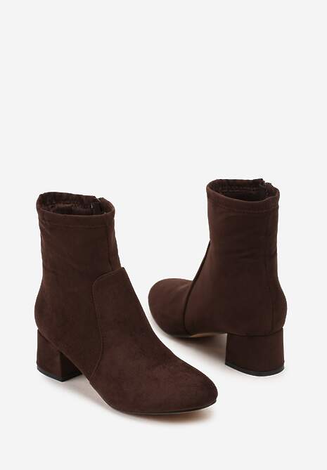 Ciemnobrązowe Botki Vices na Słupku Ozdobione Przeszyciem Ariske