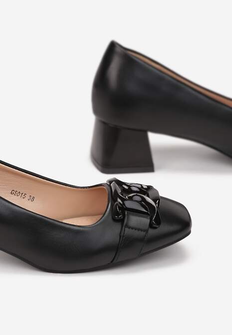 Czarne Czółenka z Klamerką na Kwadratowym Nosku Earla