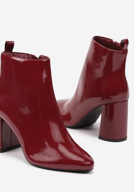 Bordowe Klasyczne Botki na Słupkowym Obcasie ze Szpiczastym Noskiem Norema