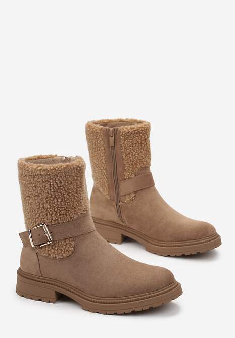 Brązowe Botki z Futerkiem i Paskiem z Klamerką Adorra