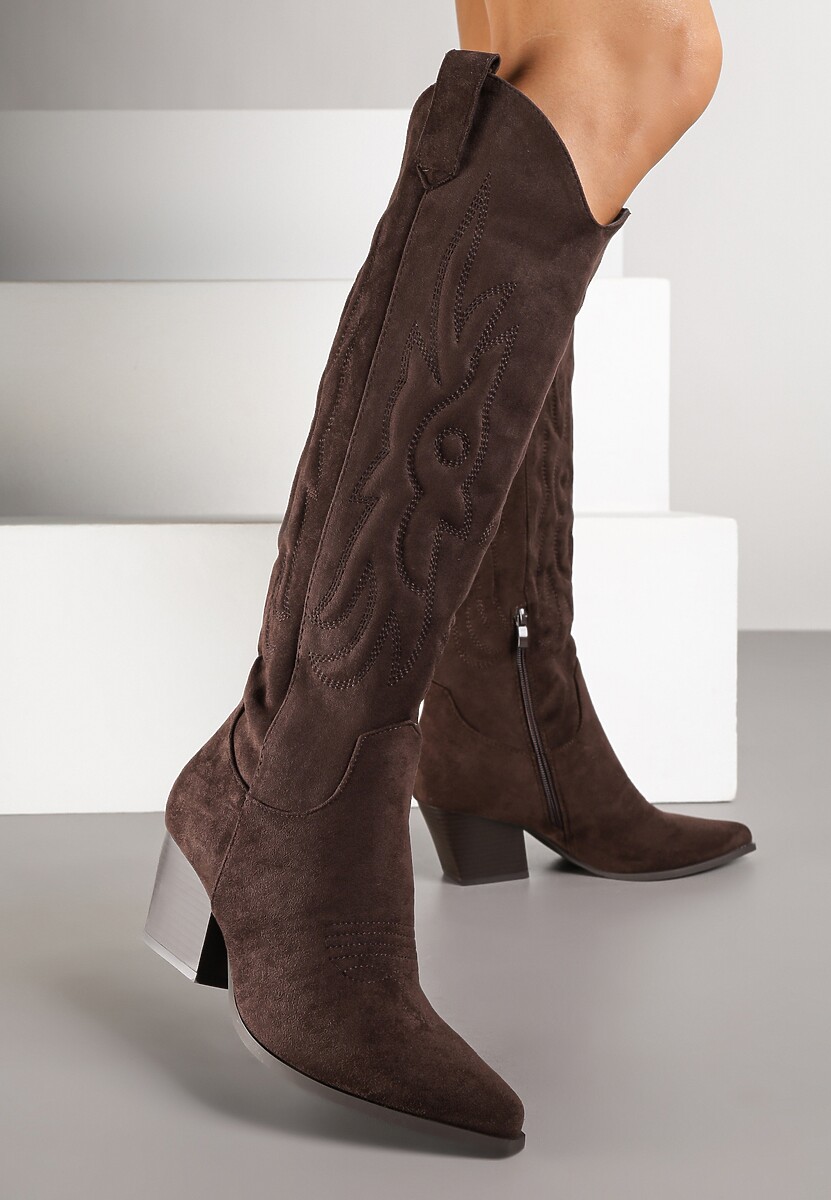 Ciemnobrązowe Kowbojki Kozaki na Stożkowym Słupku z Ekozamszu Iriada