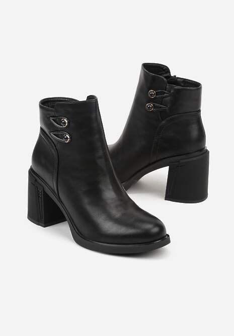 Czarne Basicowe Botki do Kostki VICES na Słupkowym Obcasie Naleasa